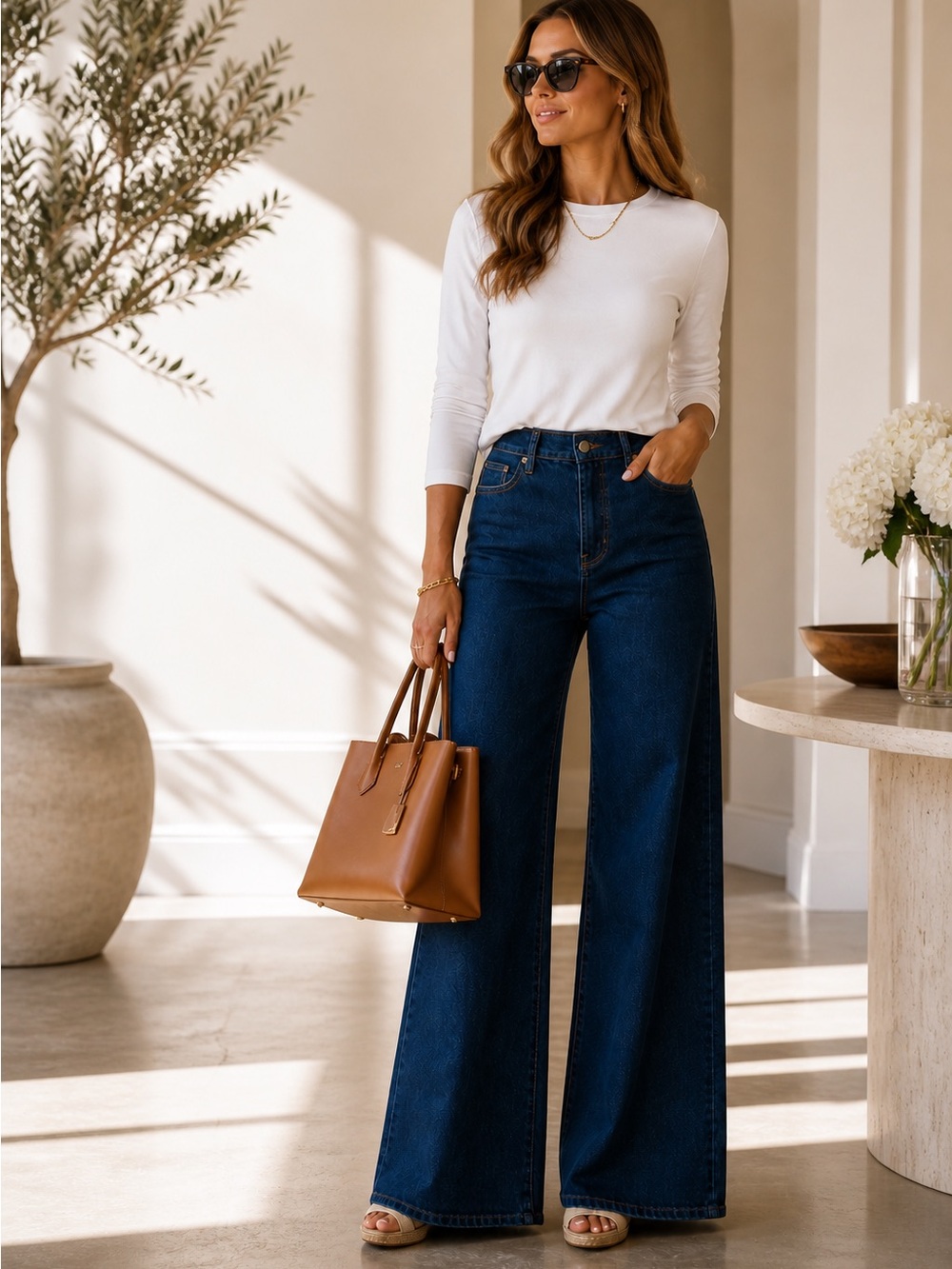 crown & ivy Dark Blue Wide Leg Jeans